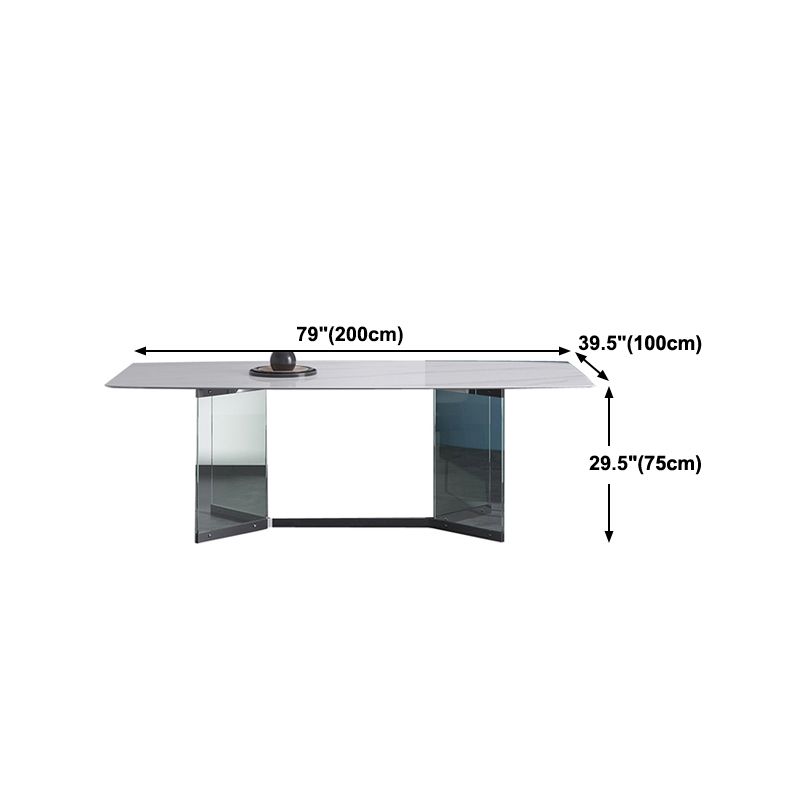 Modern Stone Double Pedestal Dining Table Rectangle White Top Table for Home