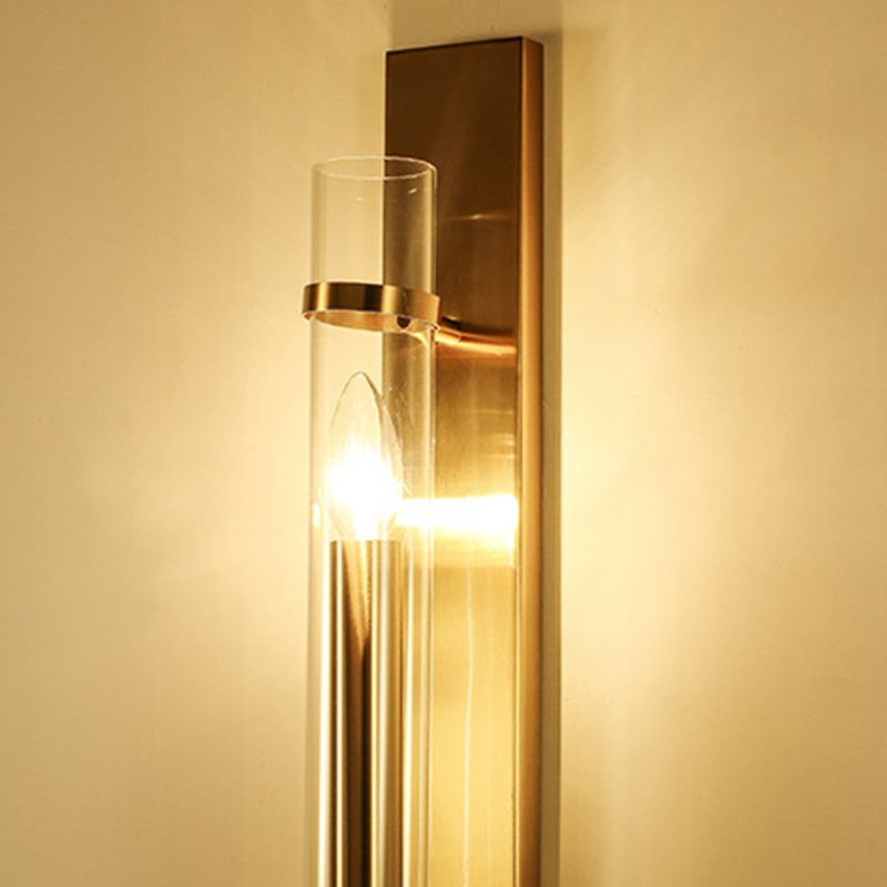 Cylinder Shape Glass Wall Lighting Modern Style 1 Light Wall Mounted Light in Gold