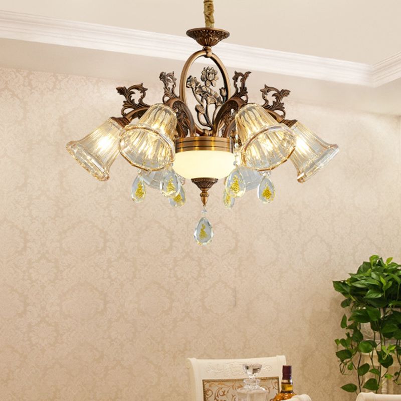 Bell eetkamer kroonluchter traditionele kristal 6/8 bollen bronzen gesuspendeerde verlichtingsarmatuur