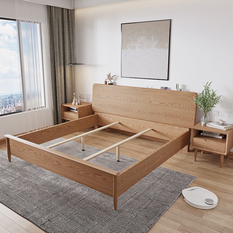 Contemporary Standard Bed Espresso Solid Wood Panel Bed with Headboard