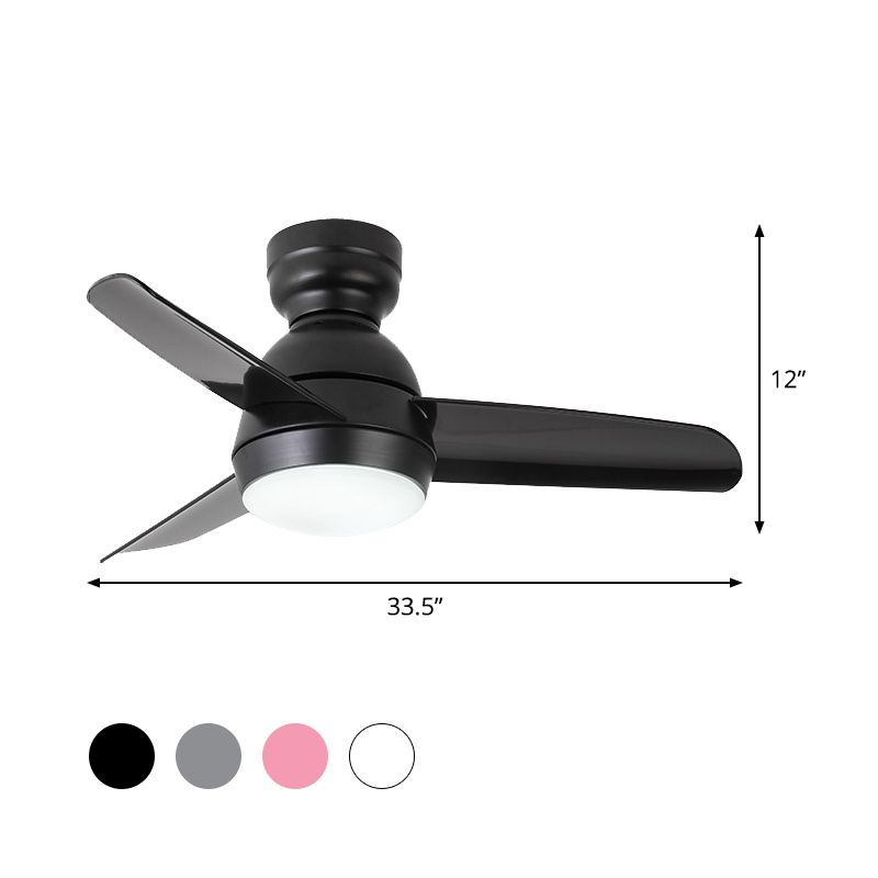 LED Round Pendant Fan Lighting Modern White/Black/Pink Finish Acrylic 3 Blades Semi Flush Mount Lamp with Wall/Remote Control, 33.5" Wide