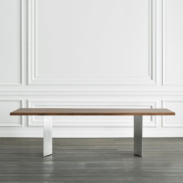 Rectangle Glam Dining Table Solid Wood Brown Fixed Table with Double Pedestal Base
