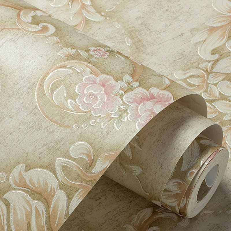 20.5" x 33' Luxury Wallpaper Roll for Accent Wall with Damask Design in Natural Color, Non-Pasted