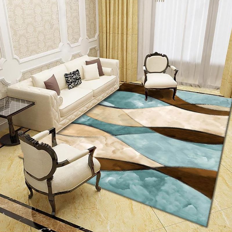 Modern Living Room Rug Multi Colored Geo Print Carpet Polypropylene Anti-Slip Pet Friendly Indoor Rug