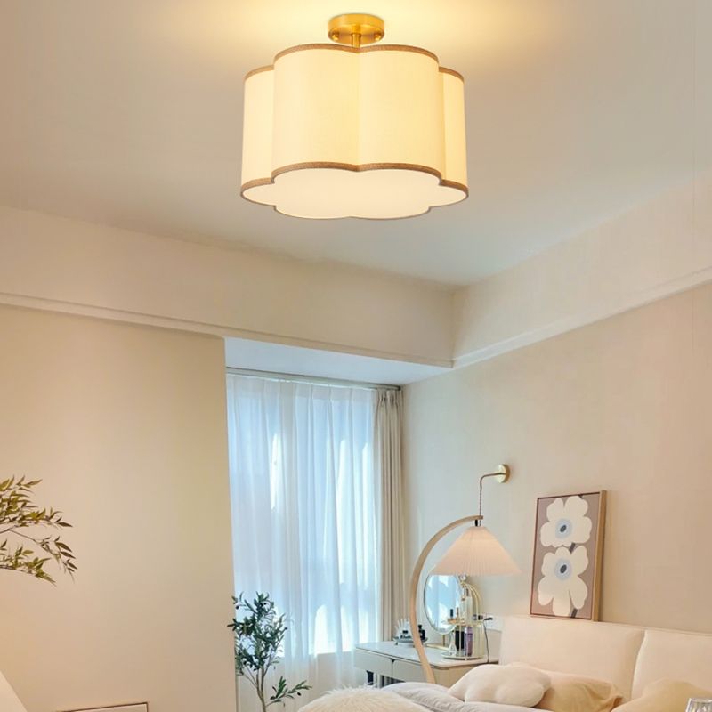 American Style Ceiling Light Geometry Shape Ceiling Lamp with Fabric Shade for Living Room