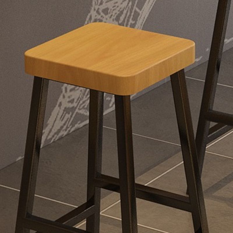 Backless Solid Wood Bar Stool Contemporary Natural Stool with Metal Legs