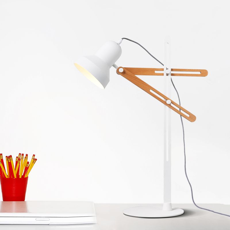 Mesa nocturna de dormitorio de granero Ligera industrial 1 iluminación de mesita de noche blanca clara con brazo de madera