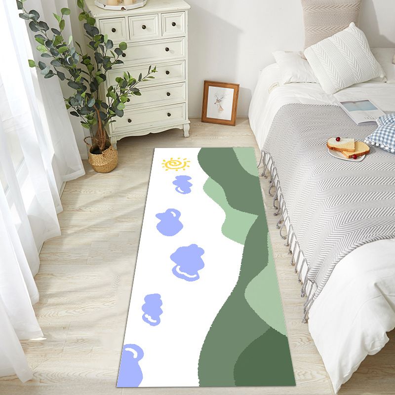 Trendy Cloud Pattern Rug Runner Polyester Carpet Non-Slip Backing Area Rug for Bedroom