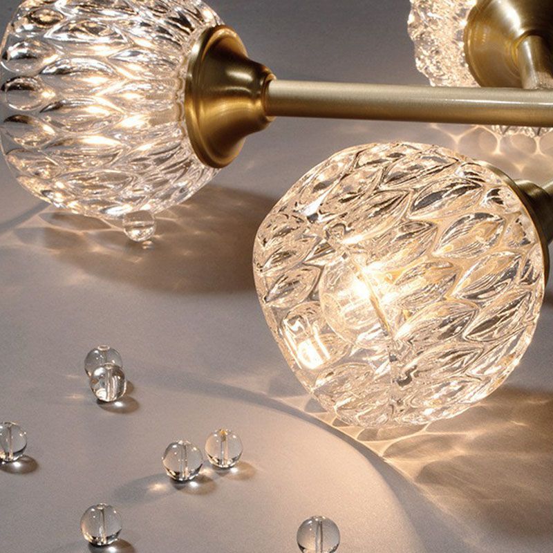 Metallic Branch Hanging Lamp Postmodern Gold Finish Chandelier with Ball Clear Crystal Shade