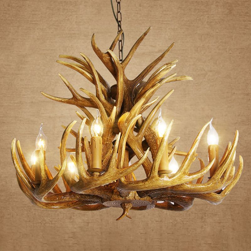 Classic Deer Horn Chandelier Pendant Light Resin Hanging Lighting for Living Room