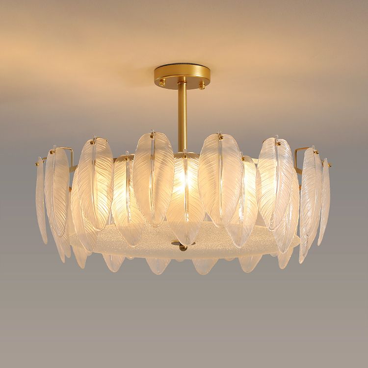 Gold Metal Chandelier Light Fixtures American Style Multi-Head Feather Hanging Pendant Lamps