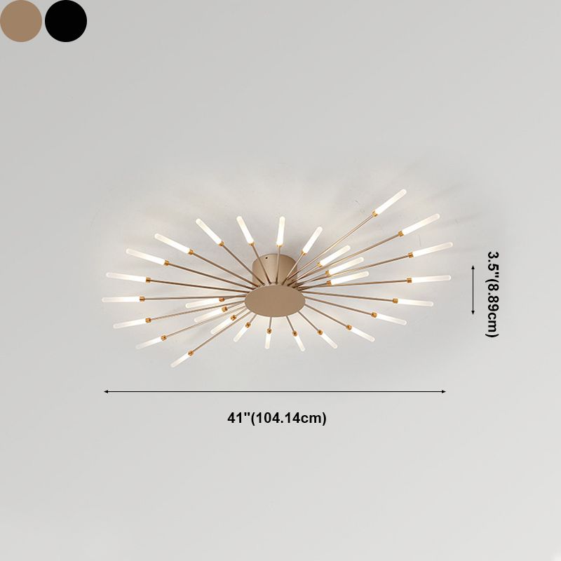 Modern Minimalist LED Semi Flush Mount Lacquered Iron Linear Ceiling Light with Acrylic Shade