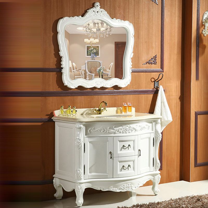 Traditional Bathroom Sink Vanity Wood Cabinet and 2 Drawers Mirror Included Vanity Set