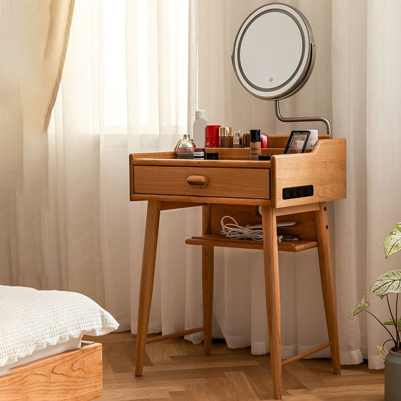 Minimalism Solid Wood Makeup Table Vanity Stool with Drawers and Mirror