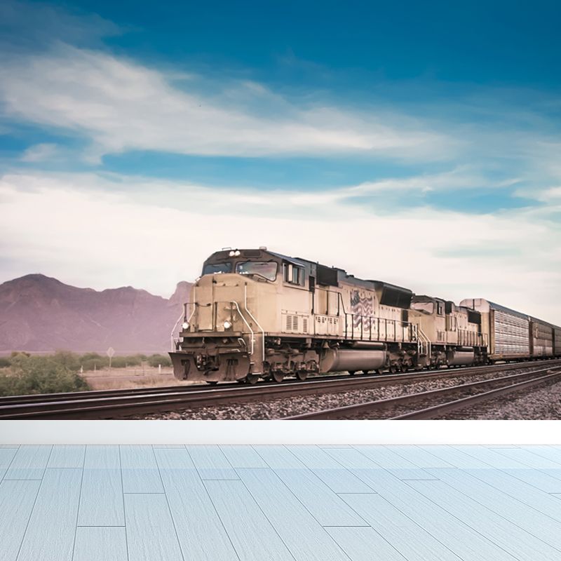 Non-Woven Texture Decorative Mural Decal Steampunk Onrushing Train Wall Covering