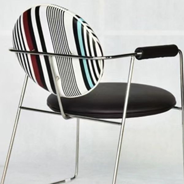 Faux Leathe Dining Chairs Upholstered Arm Chairs with Metal Base