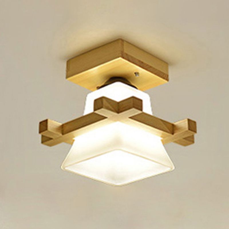 Moderne, schattige Deckeneinbauleuchte aus hellem Holz, Gang-Deckenleuchte aus Holz