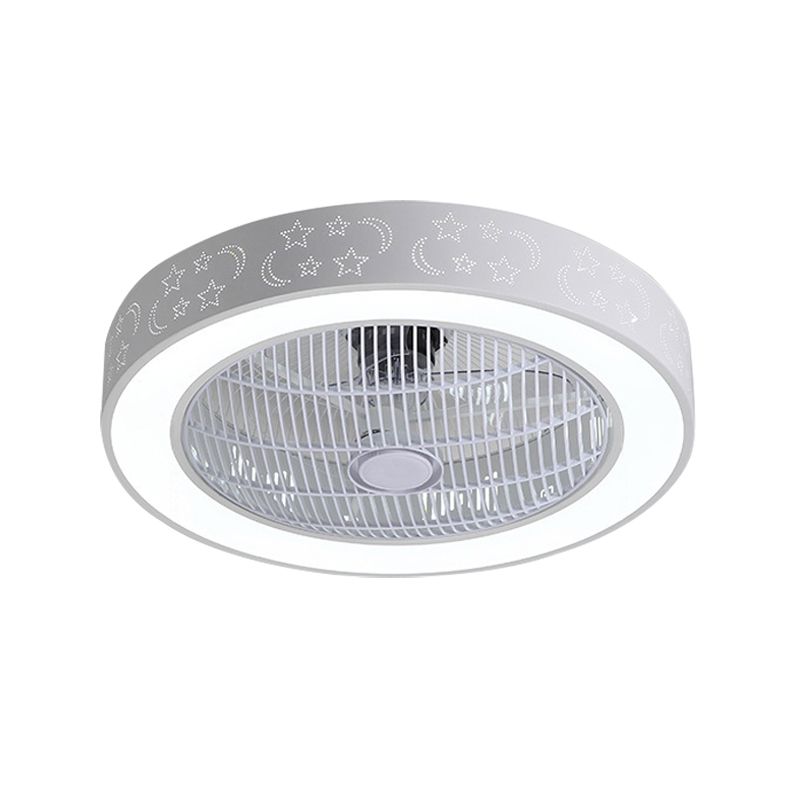 LED Hanging Fan Lamp Kids Living Room 3 Blades Semi Flush Mounted Light with Round/Moon/Square Acrylic Shade in White, 21.5' Wide