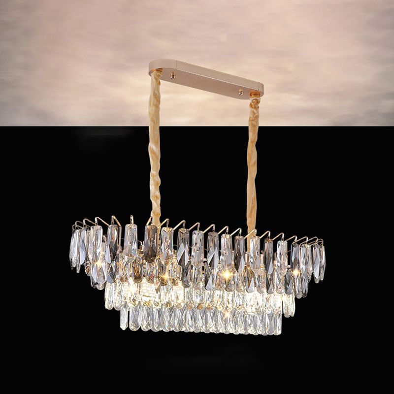 Contemporary Kitchen Island Lighting Oval Chandelier Lighting Fixtures with Crystal Shade