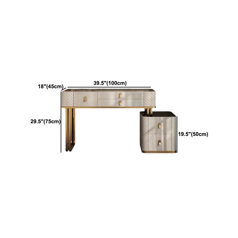 5-Drawer Vanity Makeup Table Set Glam Glass Top Vanity Table with Stool - 17.72" D