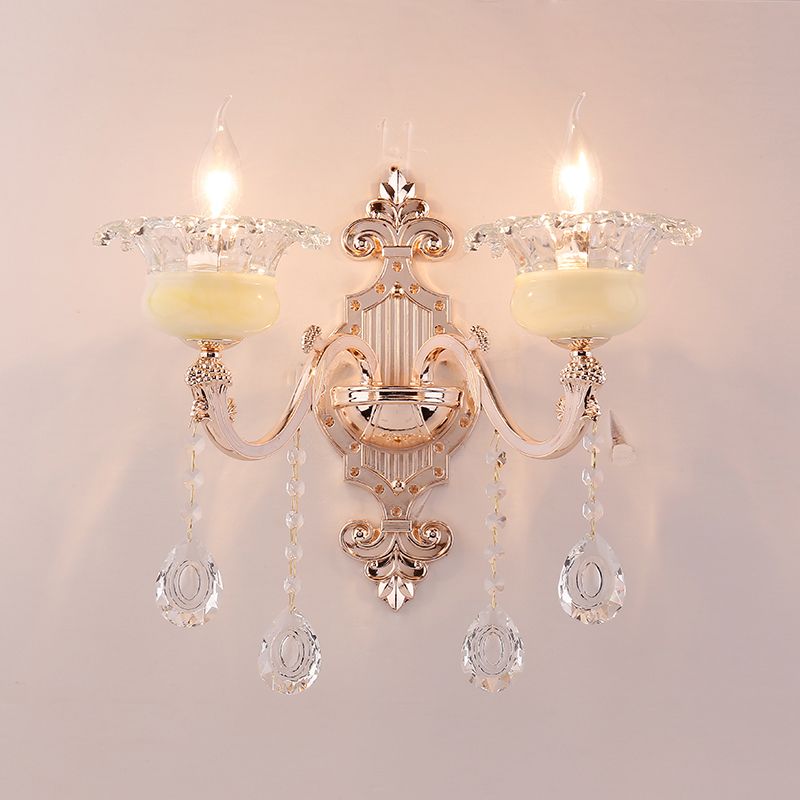 Retro -Knospenwand montieren leichte Rüschenglaswandbeleuchtung mit Kristalldrapieren in verwitterter Zink