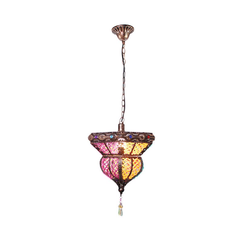 1-Head Metal Suspension Lamp Traditional Rust Urn Shaped Restaurant Pendant Ceiling Light