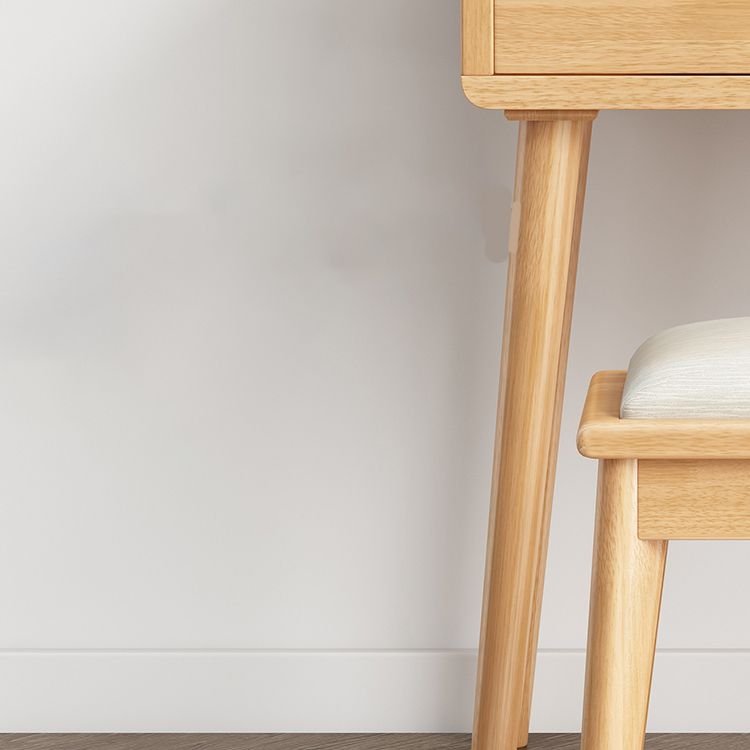 Scandinavian Solid Wood Dresser 1-Drawer Vanity Table with Stool and Mirror