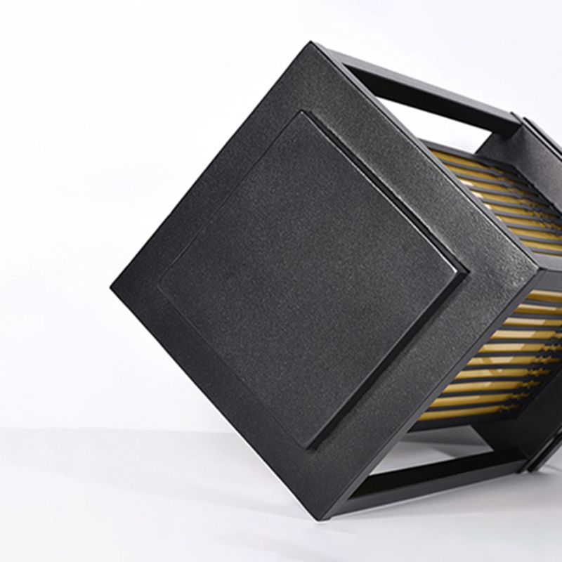 Rectangular Pillar Lamp Modern Metal Outdoor Waterproof Light in Black