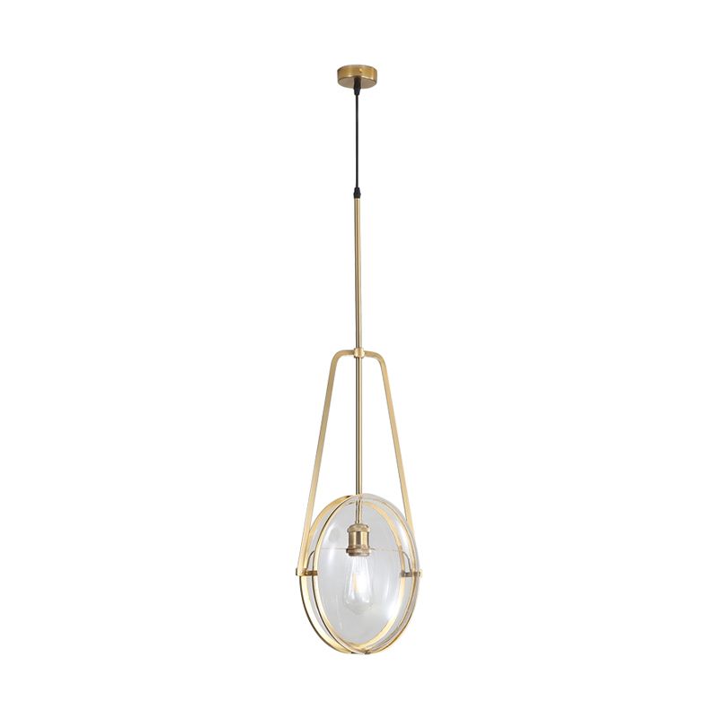 Gold Elliptical Hanging Ceiling Light Simplicity 1 Head Clear Glass Drop Lamp for Dining Room