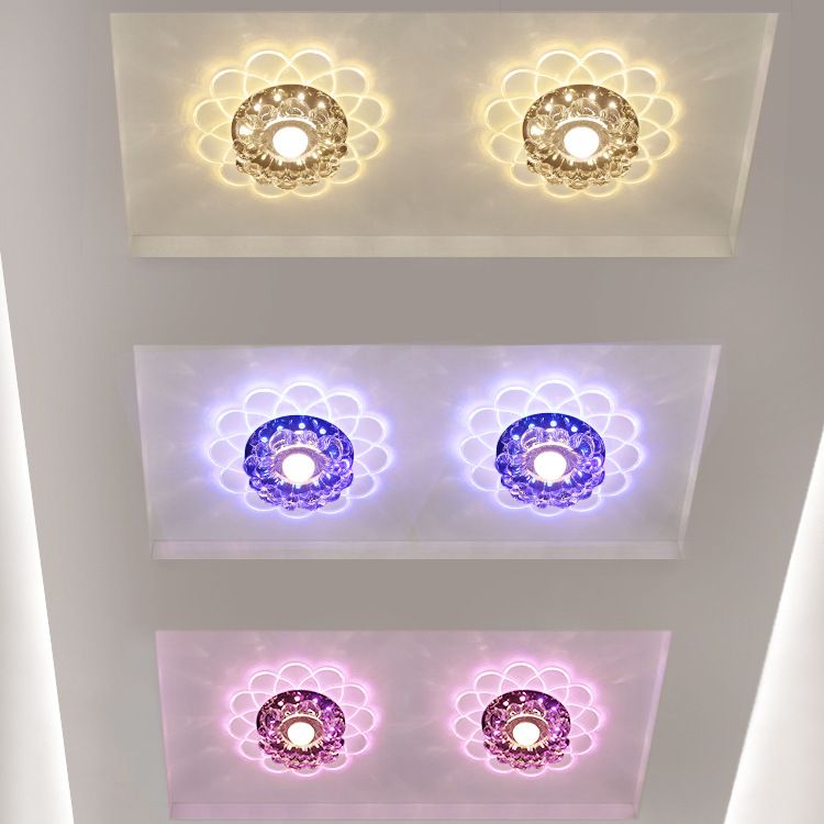 Modern Ceiling Light Crystal Colorful LED Flush Mount Light with Hole 4" Dia