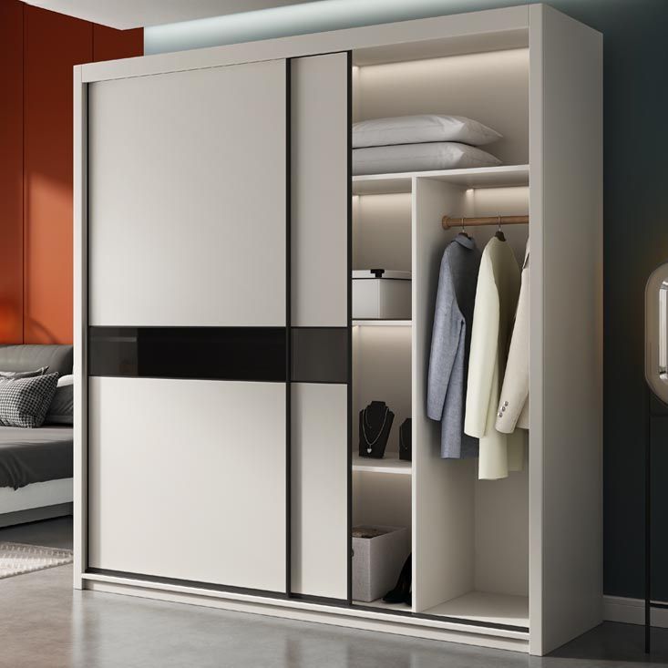 Contemporary Style Wood Wardrobe White Colour Wardrobe Closet with Sliding Door