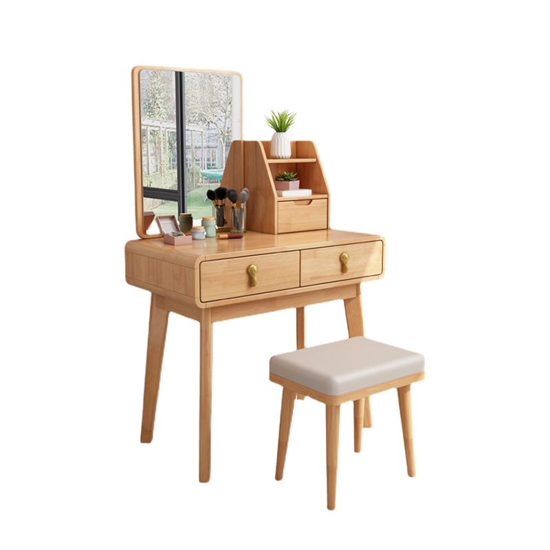 Solid Wood Dresser Scandinavian Vanity Set with Stool and Mirror