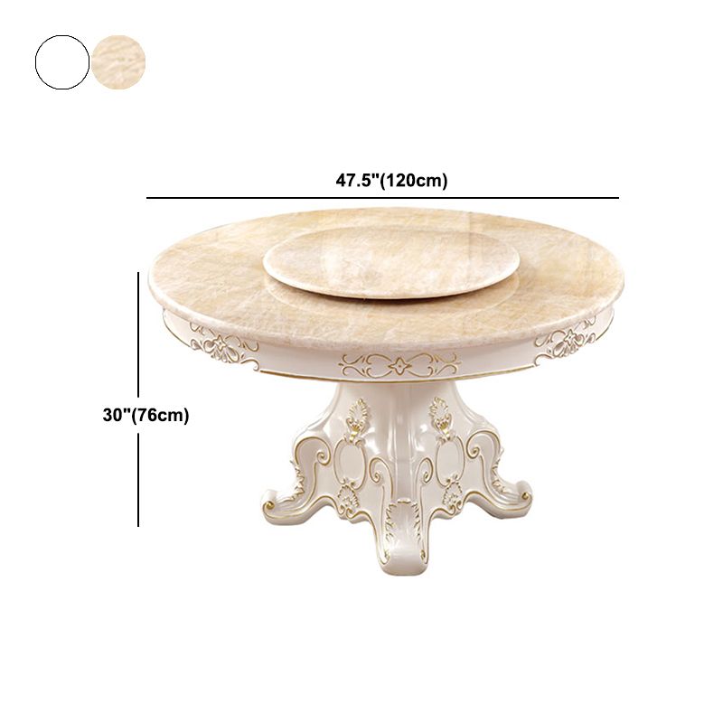 Solid Wood Victorian Round Dining Table Faux Marble Top Table with Wooden Pedestal
