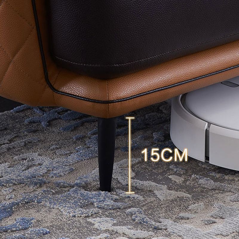 Mid Century Genuine Leather Sectionals Loose Back Sectional & Chaise in Brown