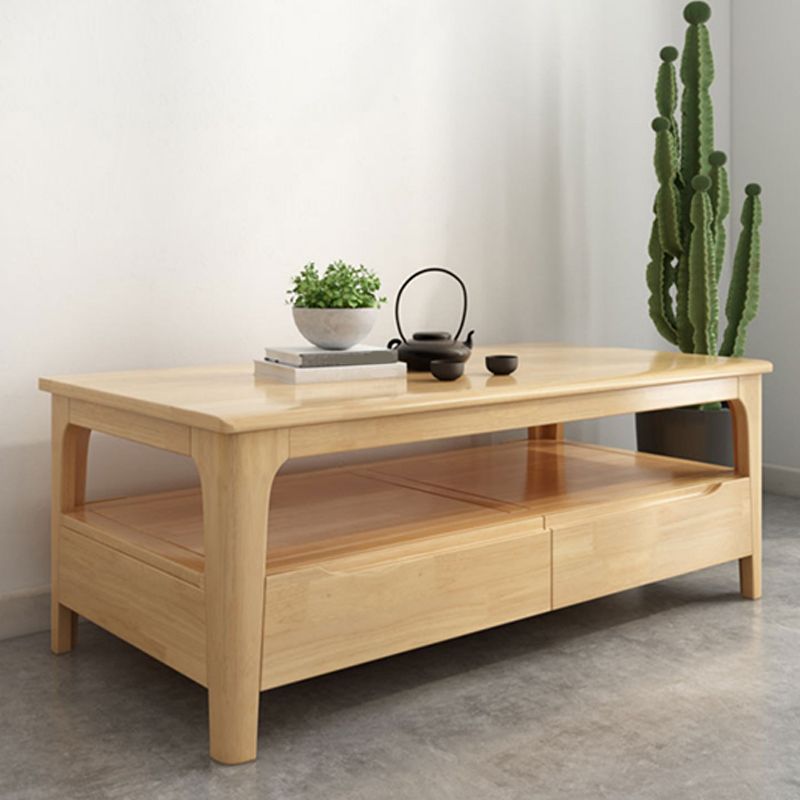 Scandinavian Solid Wood 4 Legs Coffee Cocktail Table with Shelf/Drawers