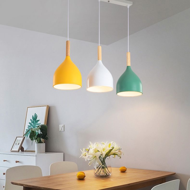 3 Lights Dining Room Pendant Lighting Macaron Metal Raindrop Shaped Multiple Hanging Light