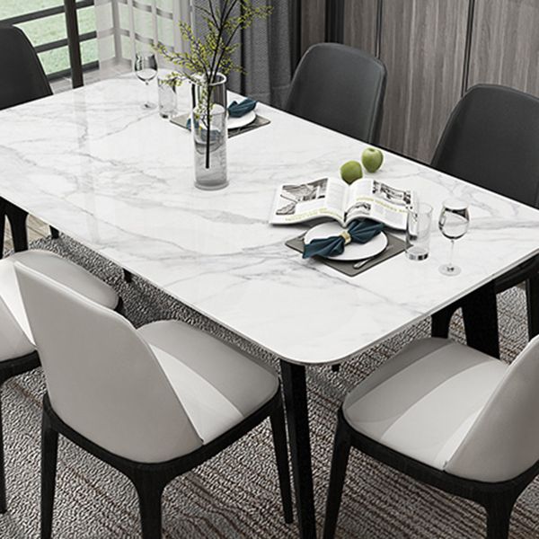 Marble White Tone Dining Table Simplicity 4 Legs Table for Dining Room