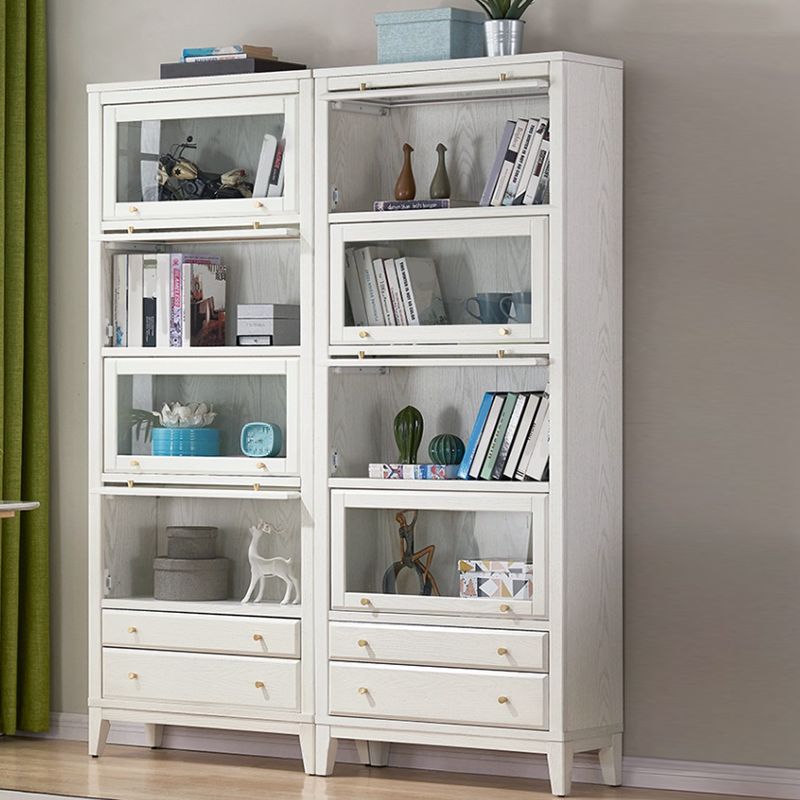Modern Closed Back Bookcase Standard White Wood Bookshelf with Doors