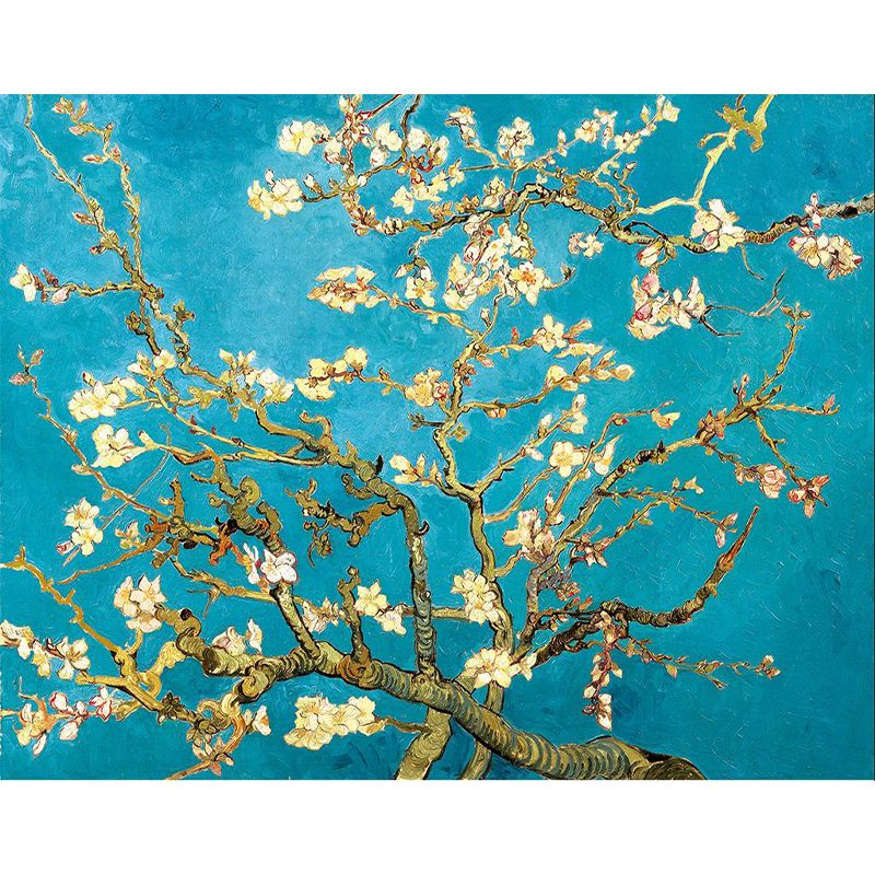 Large Blossoming Plum Tree Mural Moisture Resistant Stylish Bedroom Wall Covering in Blue
