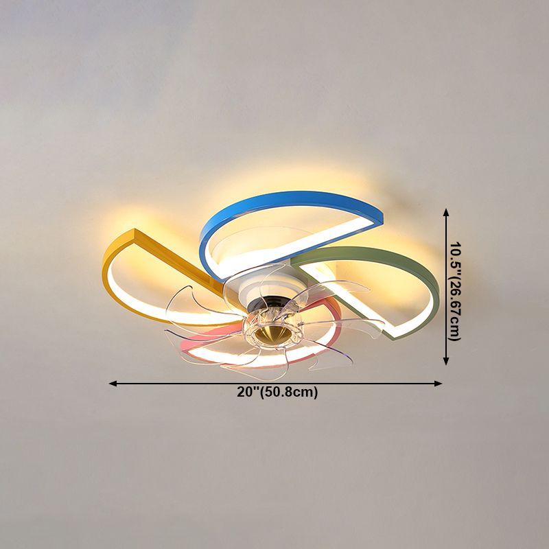Modern Metal Ceiling Fan Lamp Cartoon LED Flush Mount Ceiling Light for Children's Room