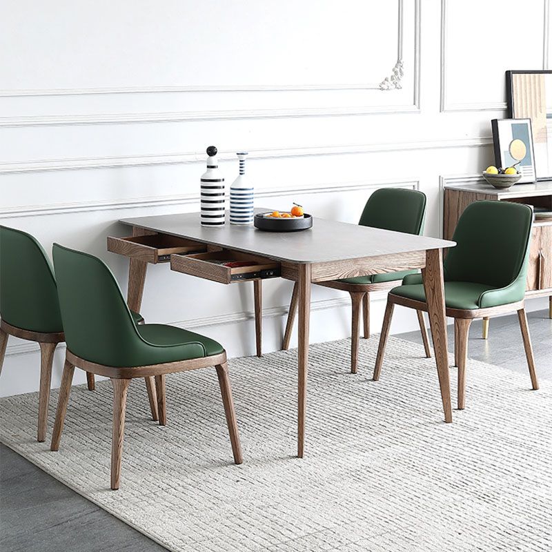 Minimalist 1/4/5/6 Pieces Dining Room Table Rectangular Solid Wood Top Dining Chairs Set