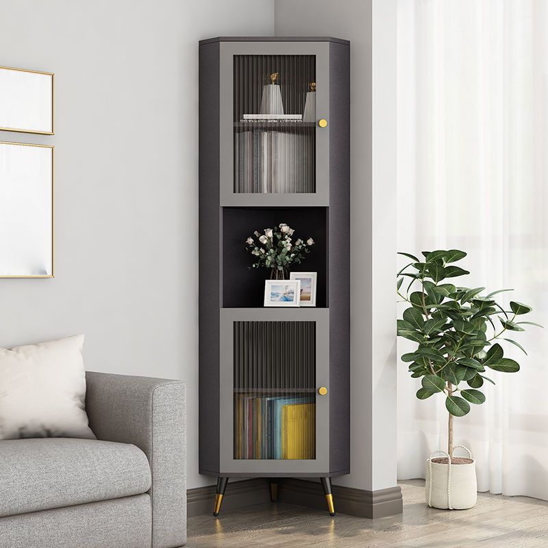 Corner Wood Accent Cabinet with 2 Doors in White/Grey Cabinet