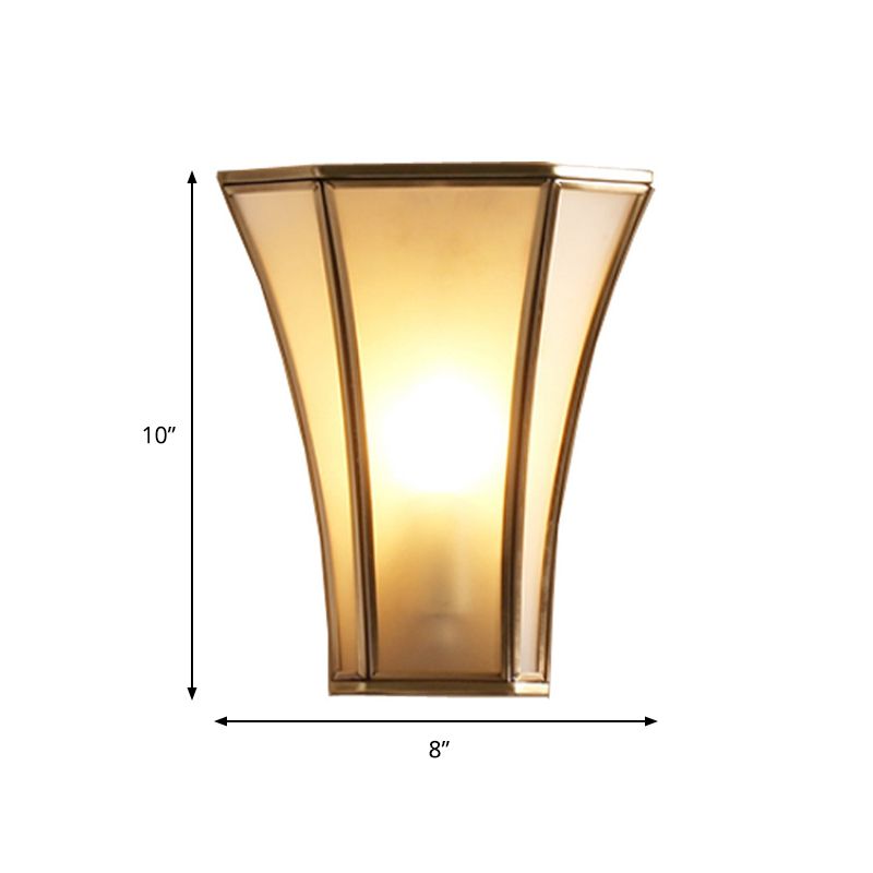 1 Head Flush Mount Wall Light Retro Beveled Frosted Opal Glass Wall Sconce in Gold