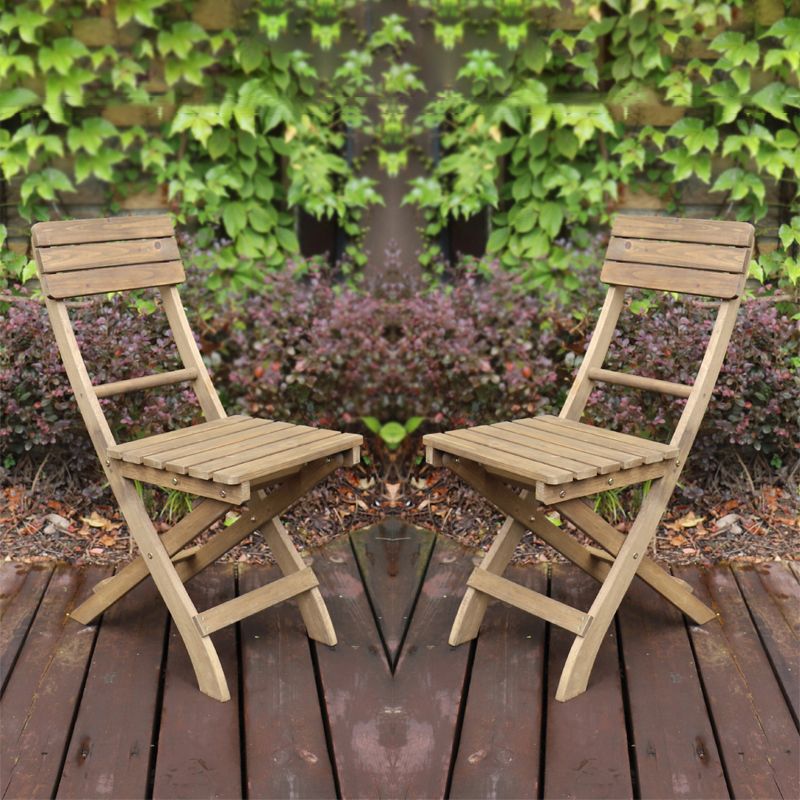 Wood Folding Outdoors Dining Chairs Armless Open Back Side Chair