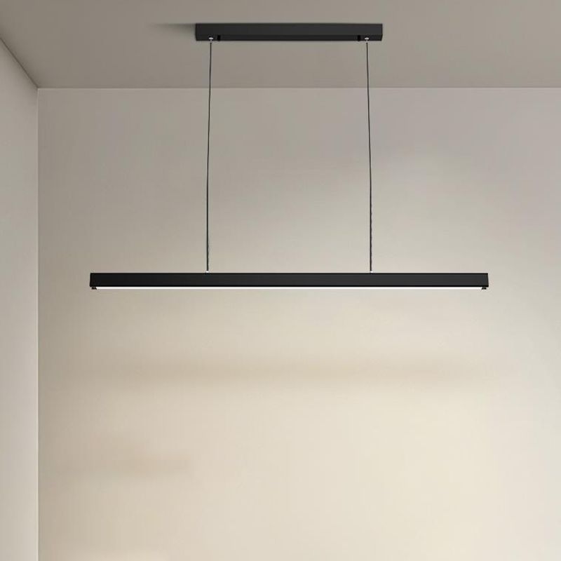 Modern Line Shape Chandelier Lighting Fixtures Metal Hanging Lamp Kit in Black