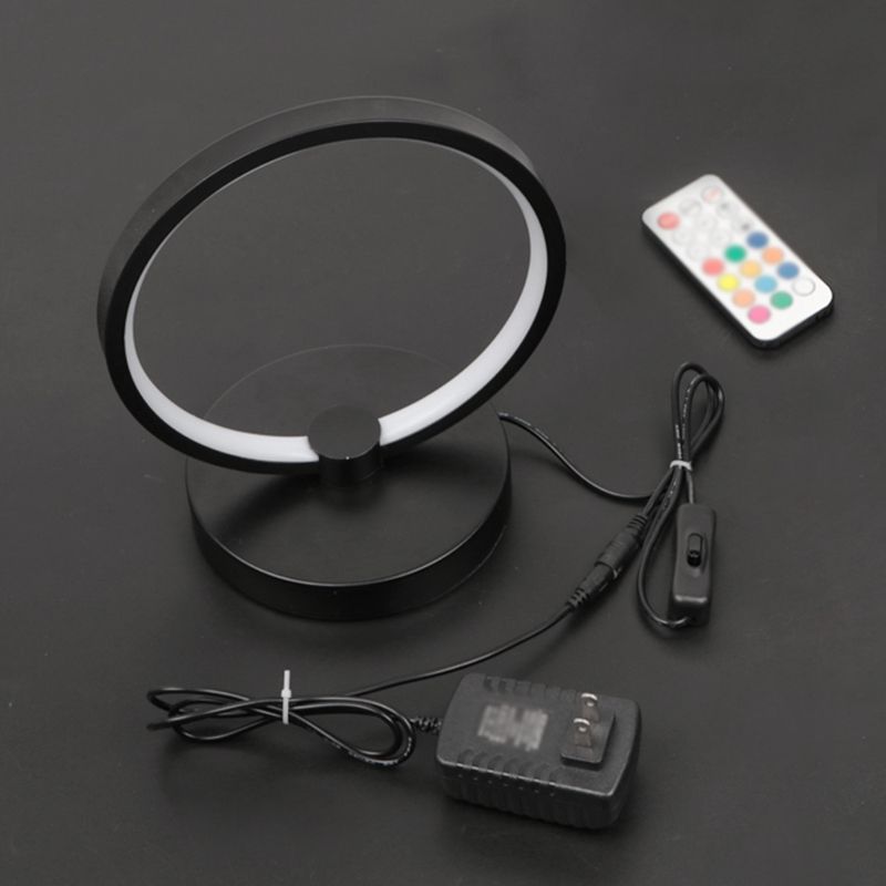 Lampe de table circulaire en métal, lampe de table contemporaine à rythme musical RVB pour chambre à coucher