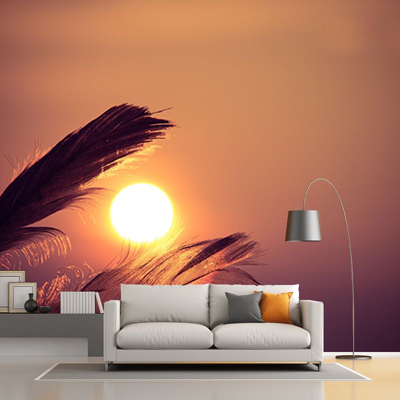 Pleasing Wall Mural Feather Patterned Drawing Room Wall Mural