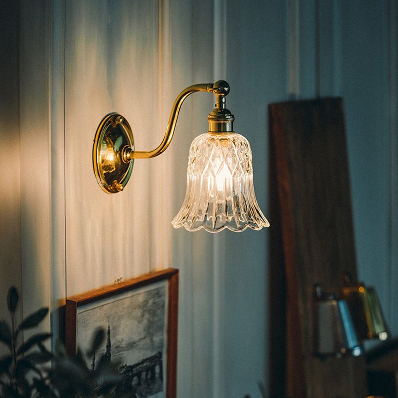 Modern Metal Flush Mount Wall Lamp 1-Light Sconce Lights with Glass Shade