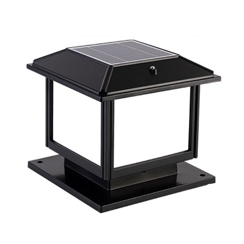 Metal Rectangle Shape Solar Pillar Lamp Modern 1-Light Outdoor Waterproof Light