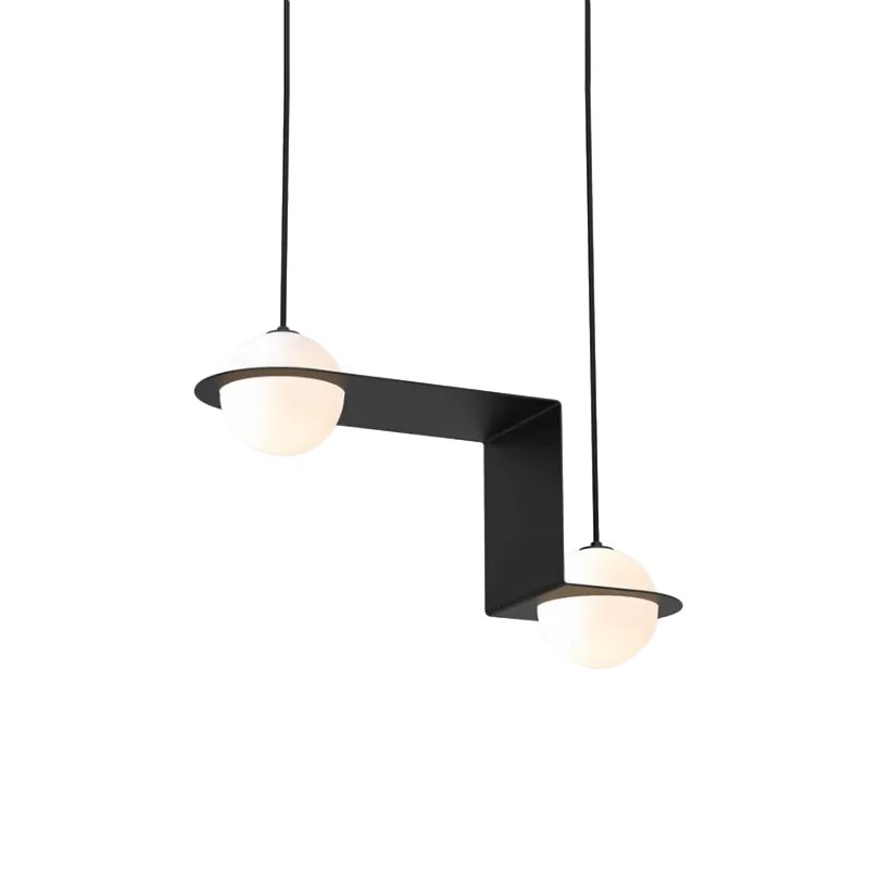 Minimal Globe Cluster Anhänger Creme Glas 2 Köpfe Esszimmer Hängende Leuchte in Schwarz mit Z-Rahmen, warm/weißes Licht